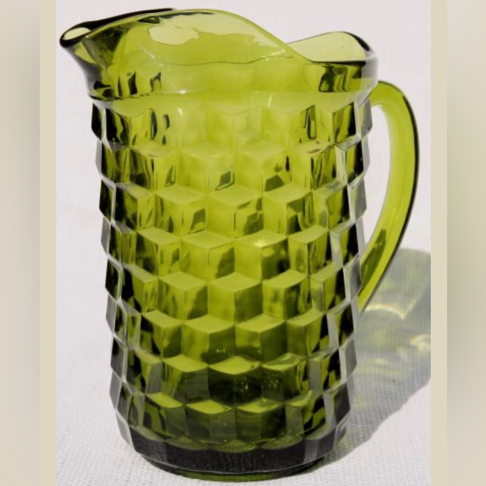 vintage Colony glass Whitehall pattern avocado green glass pitcher